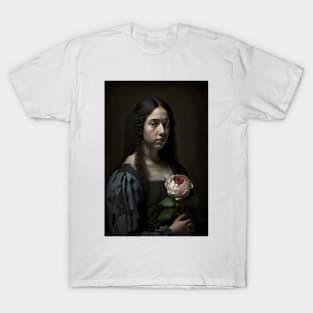 Sad Young Woman Moody Vintage Dark Painting T-Shirt